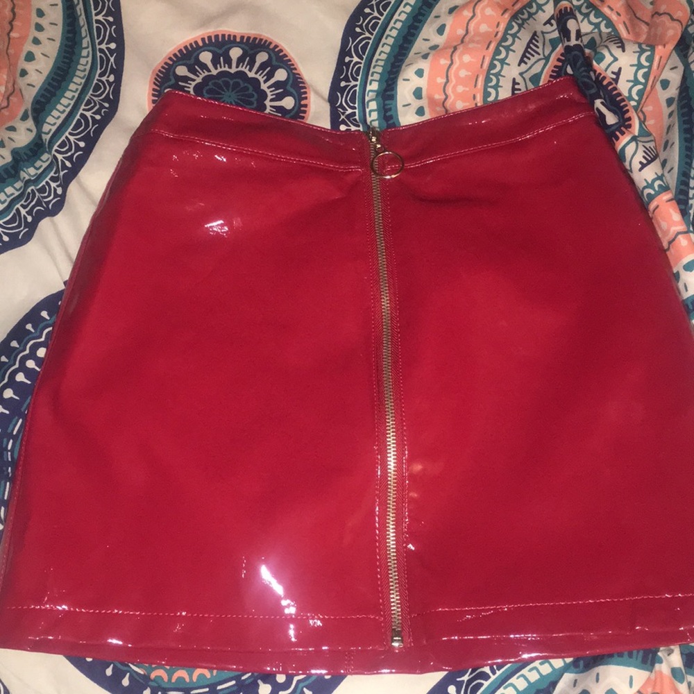 Sexy Red Leather Skirt
